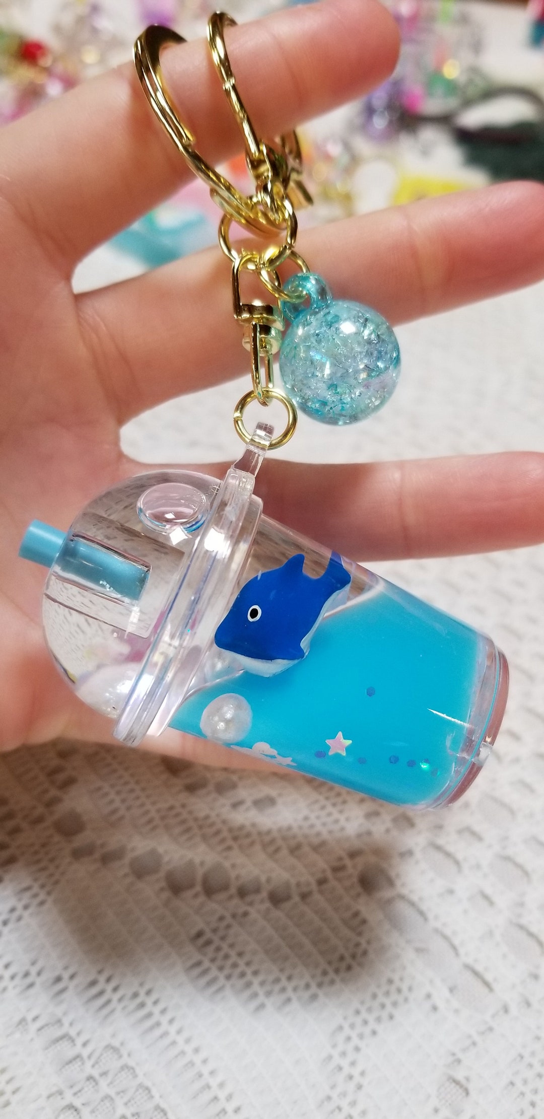 Blue Liquid Keychains Toy Bag Charm Cute Kawaii Keychain Etsy