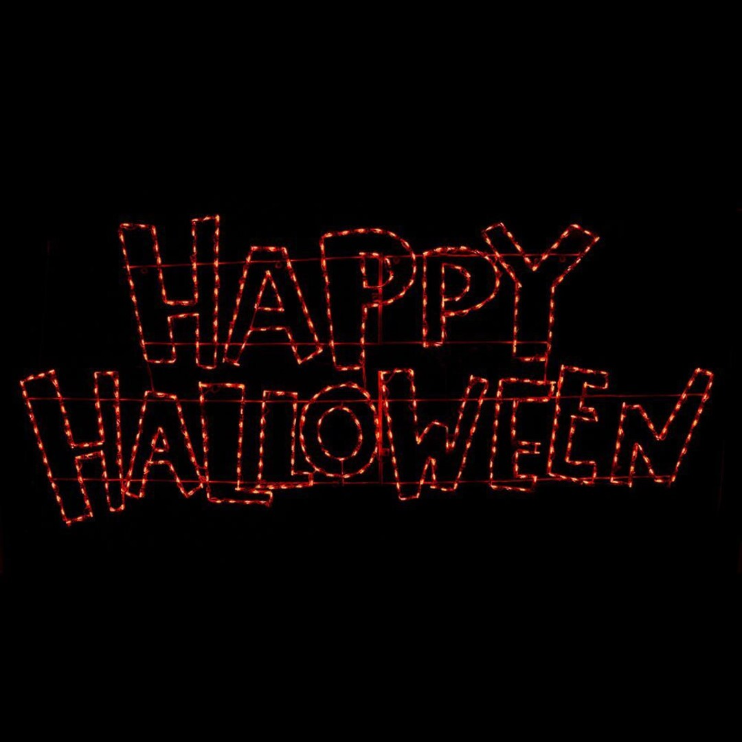 Happy Halloween Lighted Yard Sign Outdoor Decoration Wireframe Orange
