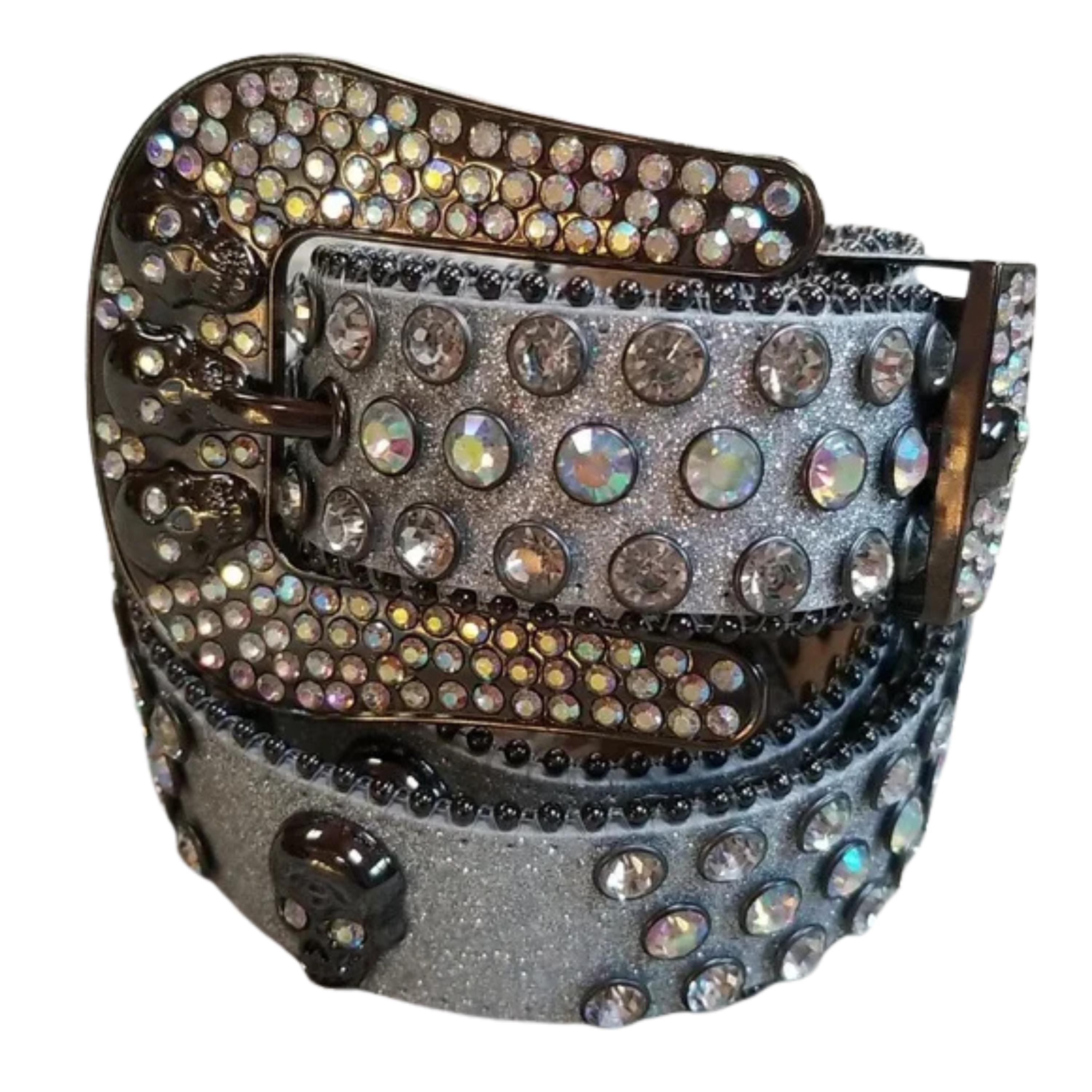 New Biker Skull Belt Silver Glitter Rhinestone Bling Rodeo Fair Belts Small HNZVWH Studded Skull Rhinestone BB Belt Y2k Bedazzled  main image 4