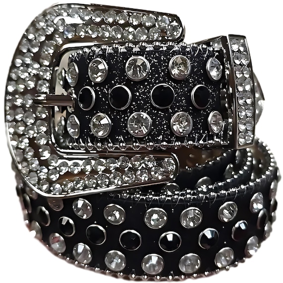 Silver glitter black belt RISANTRY Rhinestone Belt for Women, Black Sparkly Diamond  main image 4
