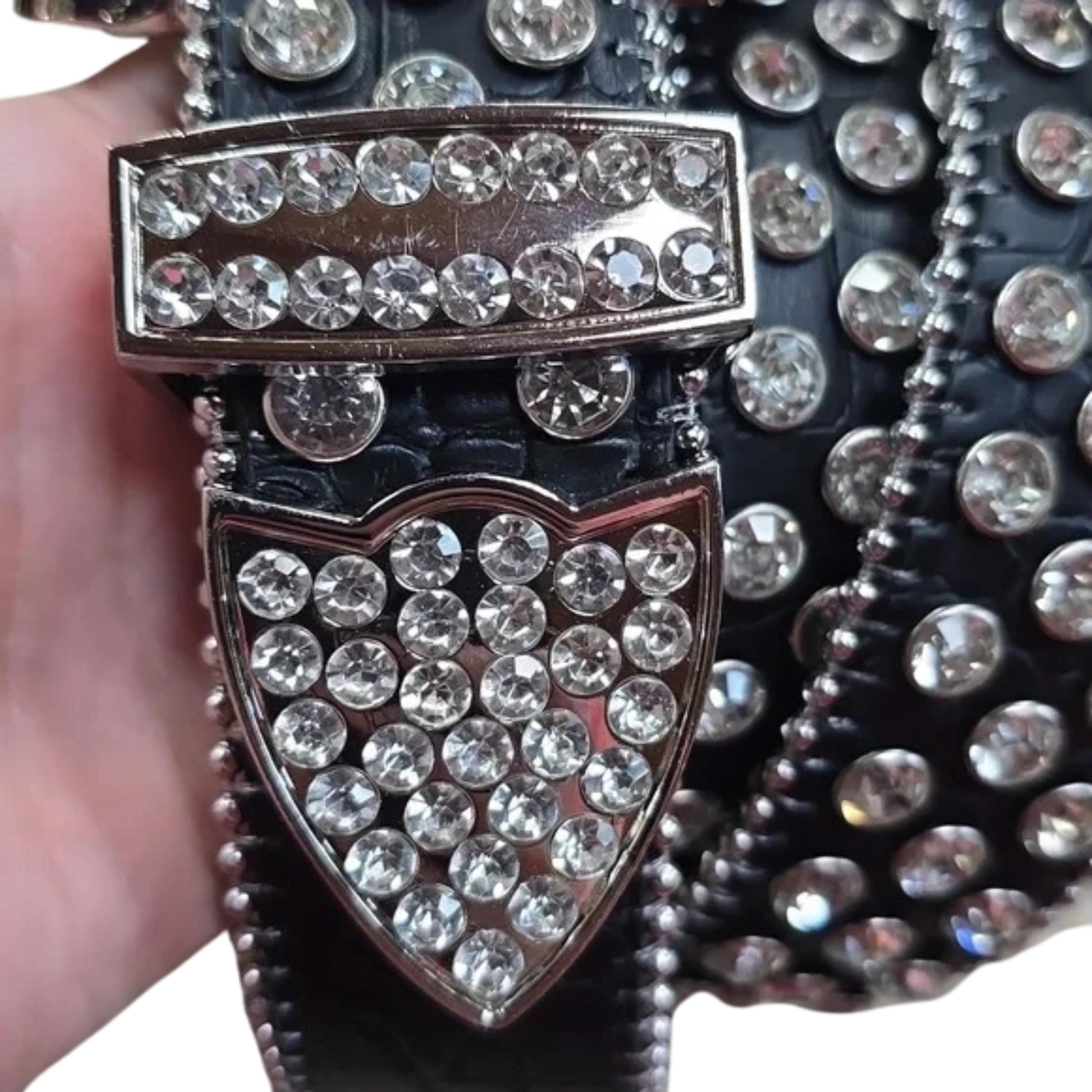 Black Western Rhinestone Belts for Men Women Silver Rhinestones Bling ...