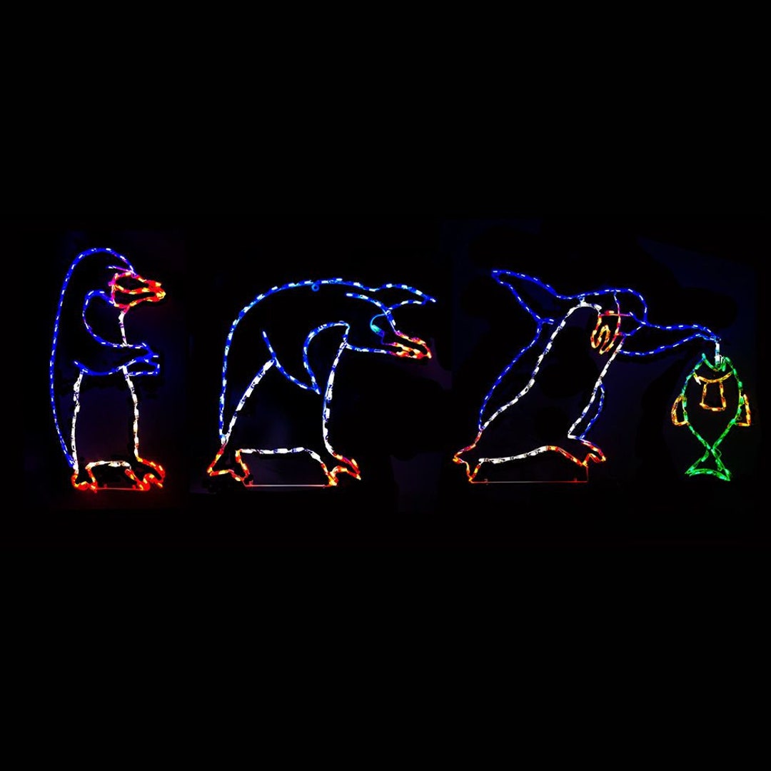 Animated Christmas Outdoor Decorations LED Penguins Fishing Yard Art