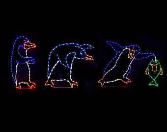 Animated Christmas Outdoor Decorations LED Penguins Fishing Yard Art Lighted Wireframe Display Scene