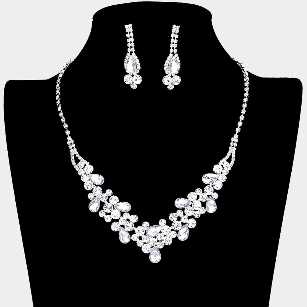 Silver Costume Jewelry Set Elegant Necklace and Earrings Etsy