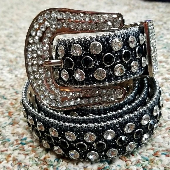 Western Rhinestone Sparkly Glitter Belt Black Silver Bling  display picture 1