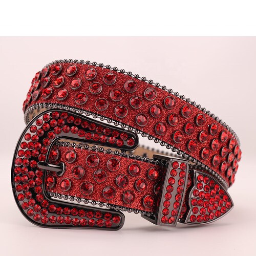 Rhinestone Leather Belt - Etsy