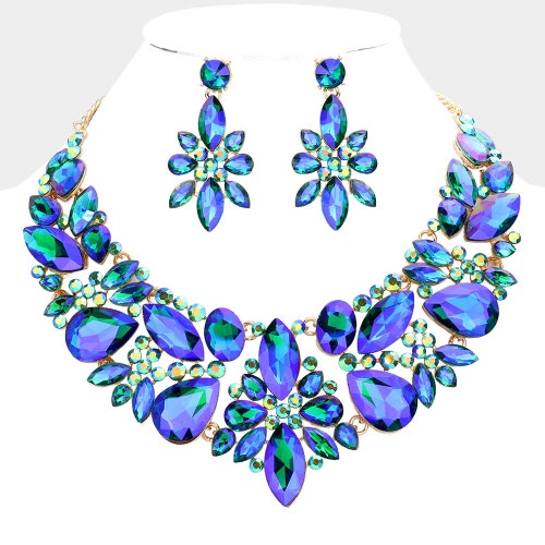 Royal Blue Necklace and Earrings Set Blue Rhinestone Prom Etsy