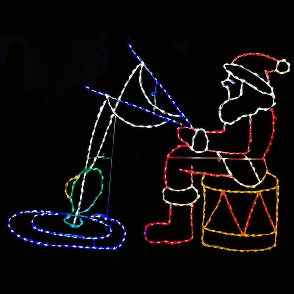 Christmas Outdoor Decoration LED Lighted Santa Claus Fishing Animated Scene