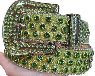 Green Rhinestone Bling Belt Glitter Womens Size Small New Rodeo Western Belts Western Rhinestone Glitter Green Belt Men Women Small 42  main image 2