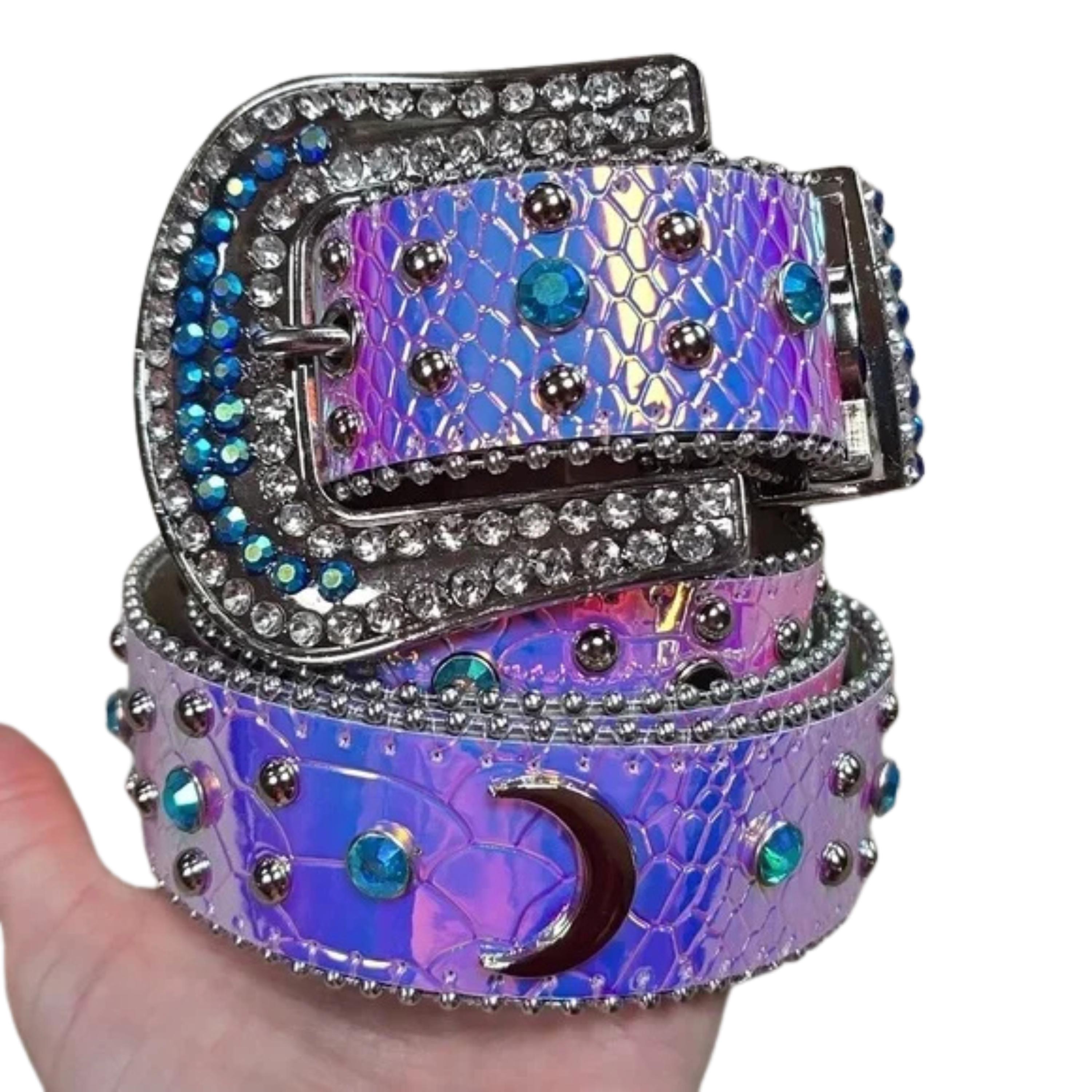 Holographic Rhinestone Leather Belt - Etsy