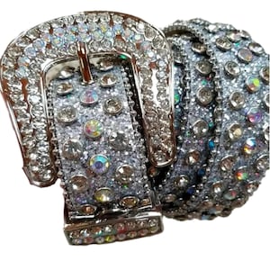 Silver Western Rhinestone Belts Women&#39;s Men&#39;s Cowgirl Cowboy Bling Glitter Sparkly Belt S, M, L, XL Party Rodeo Fair Fashion Belt