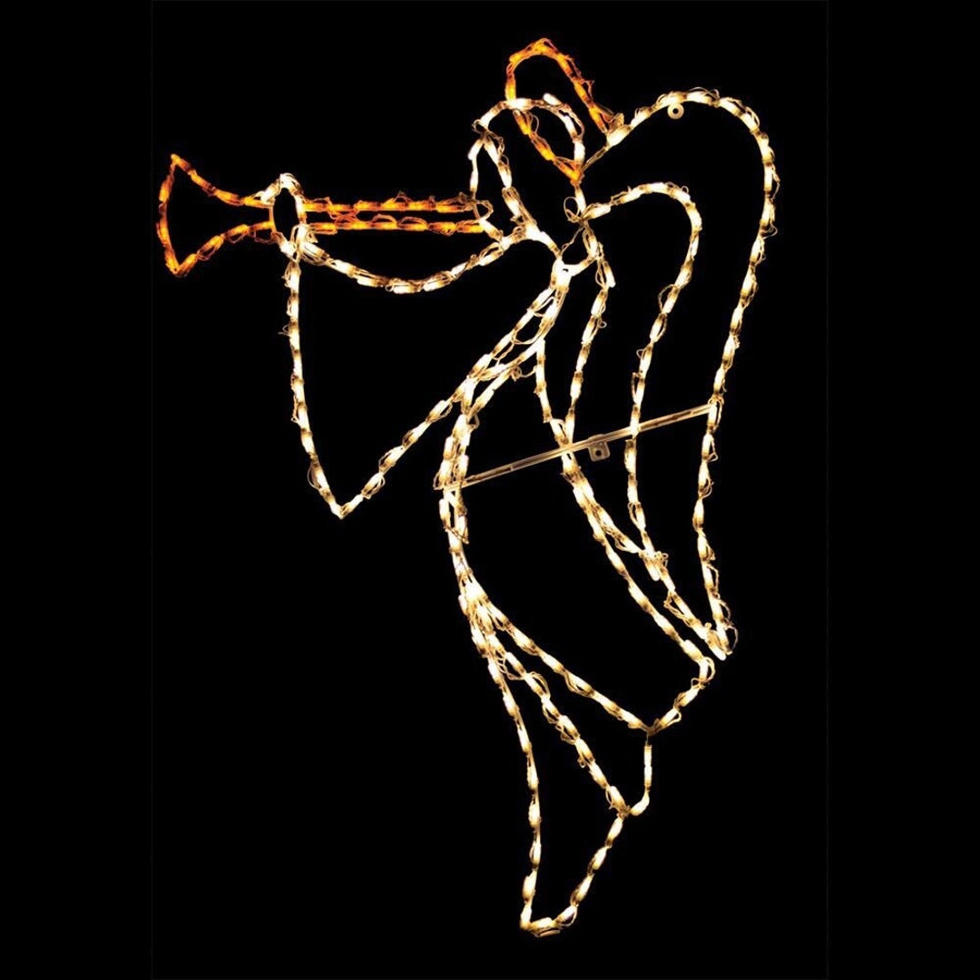 Christmas Angel With Trumpet LED Wireframe Outdoor Decoration White