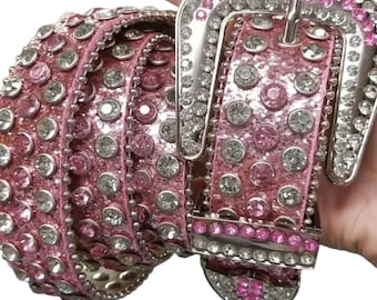 Leatherock Women\'s Belt Light Shimmer Pink Silver Buckle Rhinestone Metal Stud Amazon.com: AGUTALITHIC Pink Rhinestone Belt with Silver  main image 4