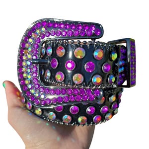 Genuine Leather Purple Snakeskin Rhinestone Western Bling Belt ML rodeo shiny Purple Rhinestone Belts for Women for sale | eBay main image 4