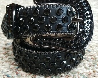 Black Leather Belt Sml Western Cowgirl Rhinestone Buckle Studs Boho Rodeo Bling SUOSDEY Rhinestone Belt for Men Women Western Cowboy Cowgirl  main image 4