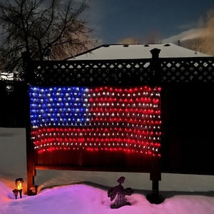 Large USA American Flag Light Set Sign 28" X 16" 150 Red White & Blue Bulbs UL 