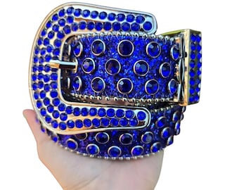 Western Rhinestone Belt, Bling Rodeo Glitter Belts, Party, Pageant, Fair, Cowgirl and Cowboy Belts, Blue