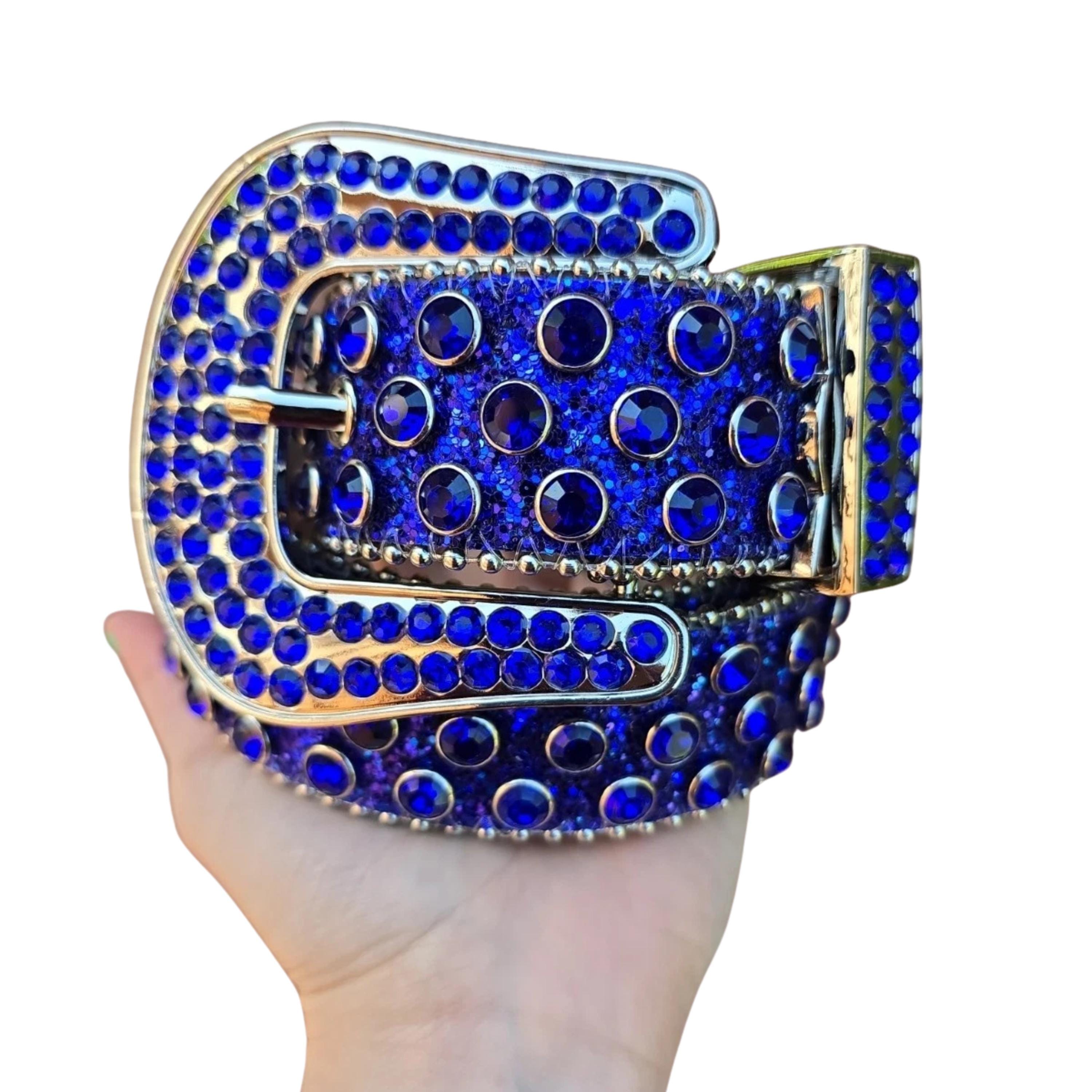 NWT Blue Western Rhinestone  Studded  iridescent Blue Belt Premium Strap Men Women Western Fashion Blue Bling Bling  main image 2
