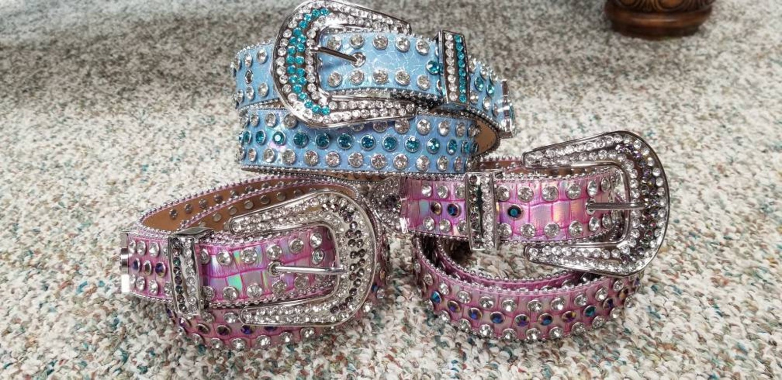 Western Rhinestone Belts Luxury Holographic Croc Print Rodeo Etsy