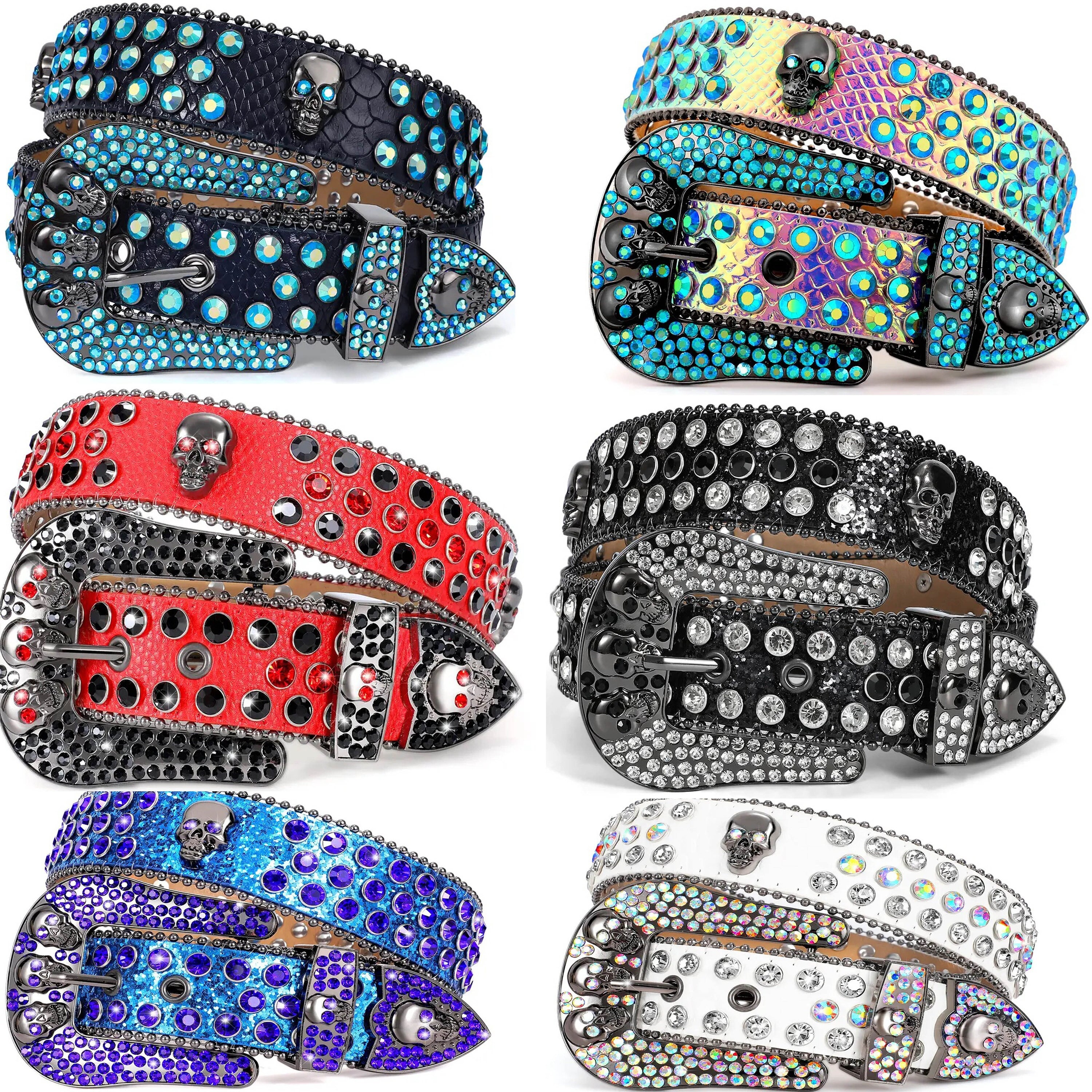 Western Rhinestone Belts for Men Women Holographic Shiny 