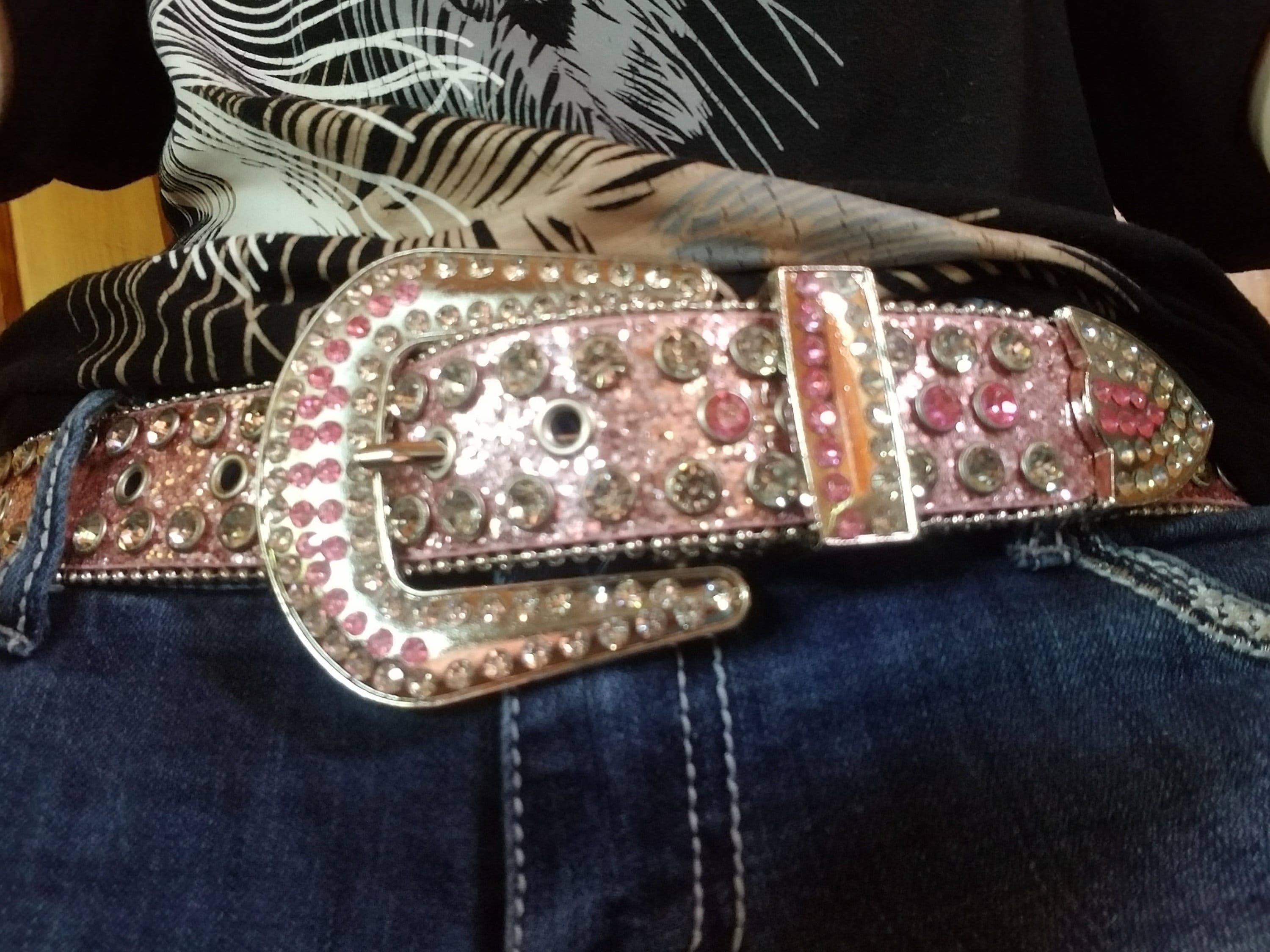 Pink Western Rhinestone Belts Glitter Women display picture 3
