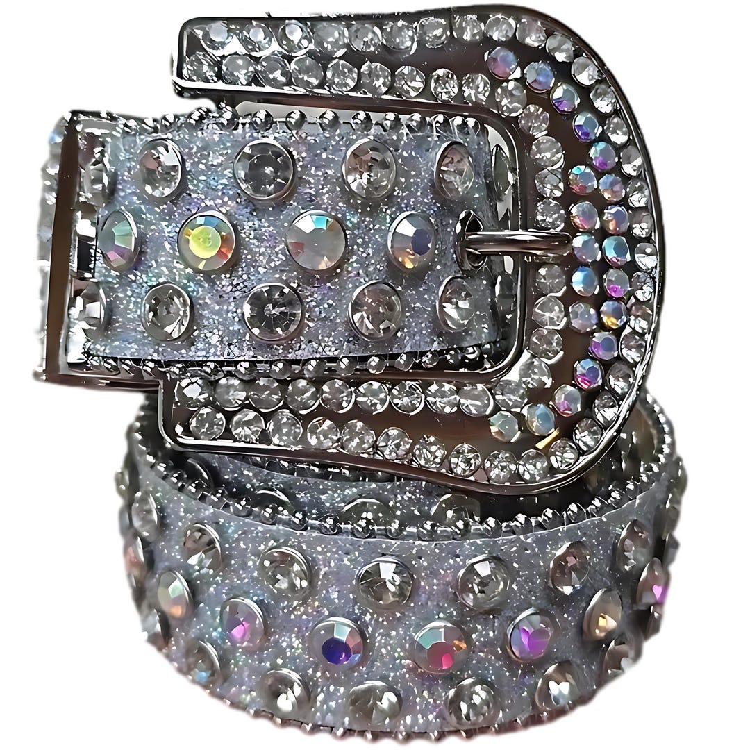 Silver Rhinestone Western Belt Large XL Leather Bling Cowgirl Rodeo Sparkly Silver Western Rhinestone Belts Women main image 3