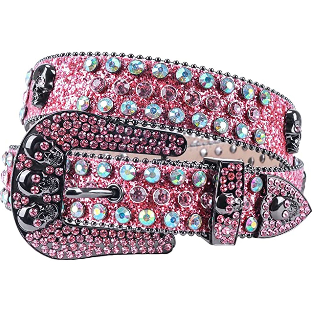 Pink Western Rhinestone Skull Belt Glitter Biker Skulls - Etsy