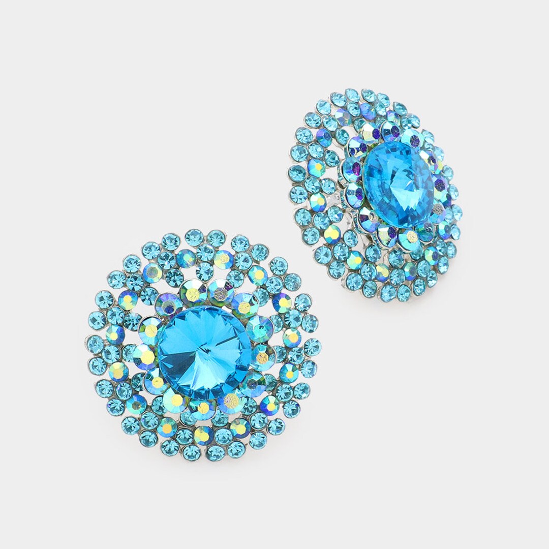 Aqua Blue Clip on Earrings Crystal Evening Elegant Costume - Etsy