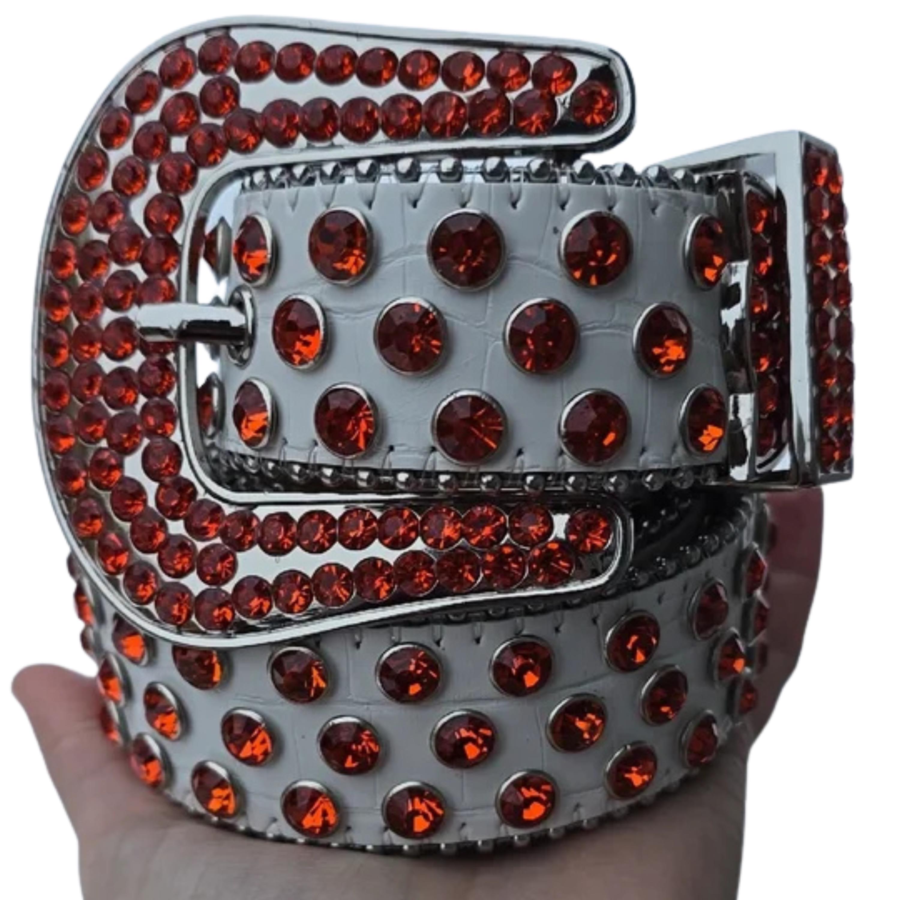 New White Orange Rhinestone Belt Weatern Bling Cowgirl Rodeo Belt Small 42\