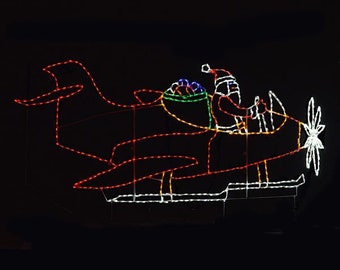 Christmas Outdoor Decoration Animated LED Santa Claus Flying Plane Yard Art Wireframe Display