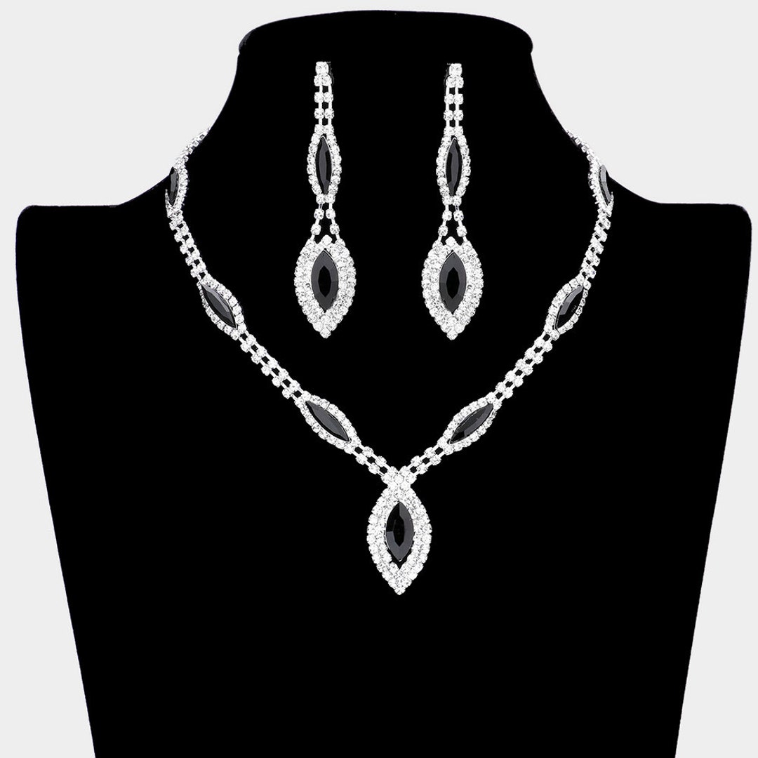 Elegant Costume Jewelry Set Black and Silver Rhinestone Etsy