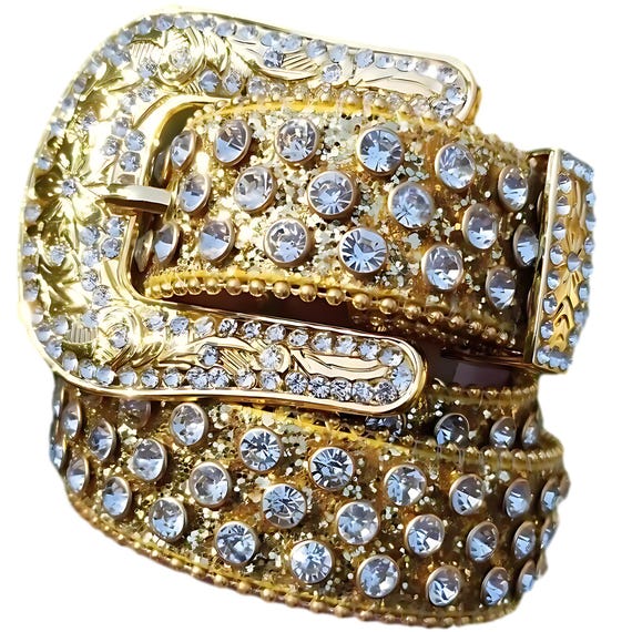 Gold Western Rhinestone Belts Bling Floral Buckle Cowgirl  display picture 2