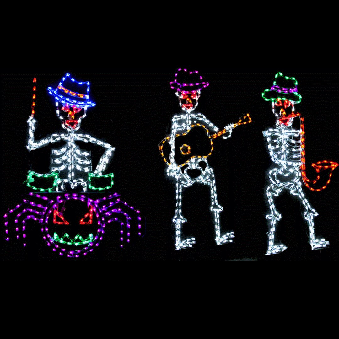 Halloween Skeleton Band Animated Yard Art Spooky Outdoor LED Lighted