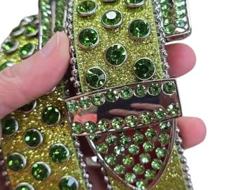 Green Rhinestone Bling Belt Glitter Womens Size Small New Rodeo Western Belts Western Rhinestone Glitter Green Belt Men Women Small 42  main image 3