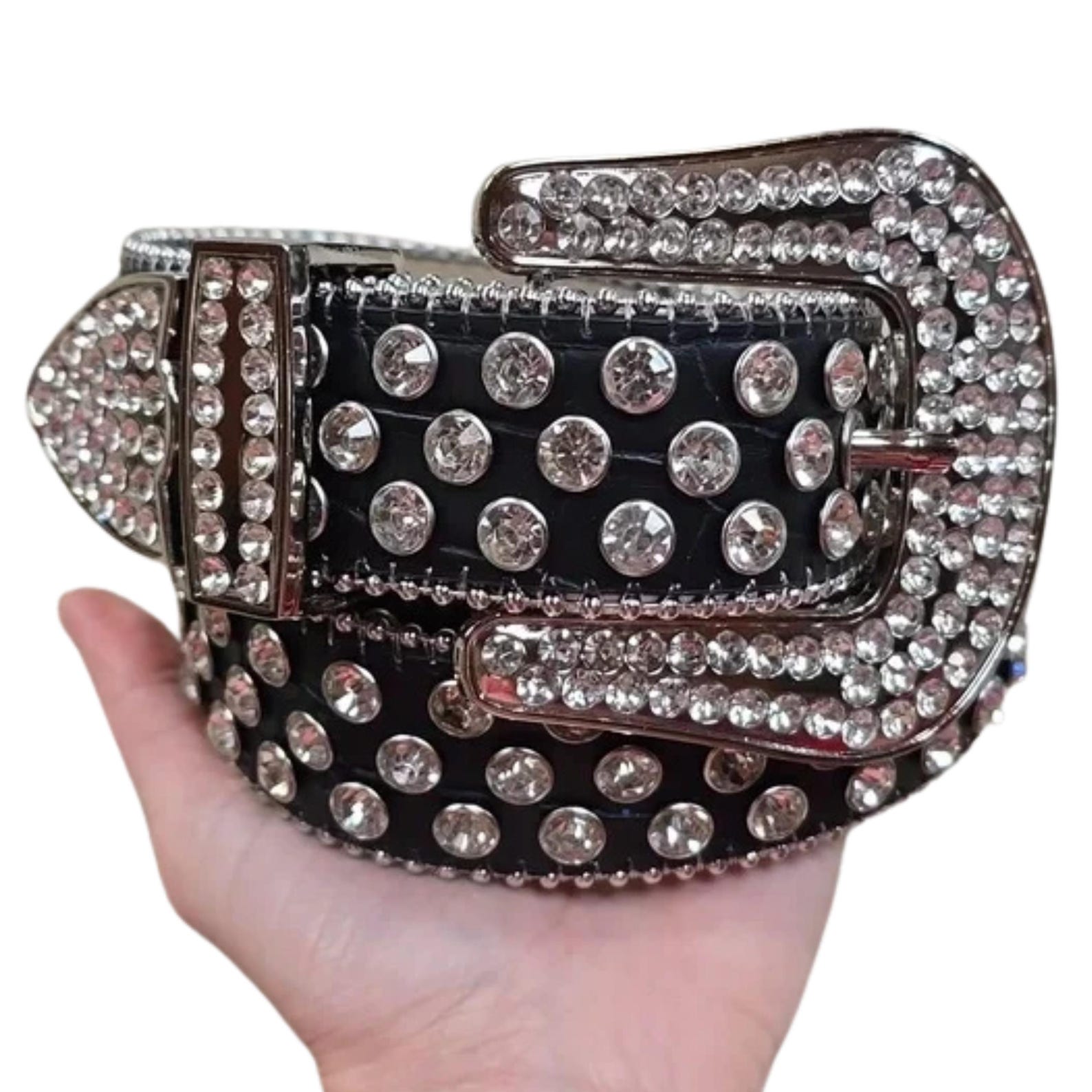 Black Western Rhinestone Belts for Men Women Silver Rhinestones Bling ...