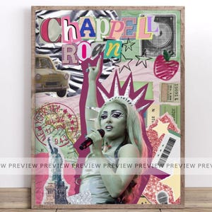 Affiche de scrapbooking de Chappell Roan | affiche de musique pop, art mural de chambre à coucher, estampes de décoration d'art de chambre, supernova au vin rouge, à emporter, poney club rose