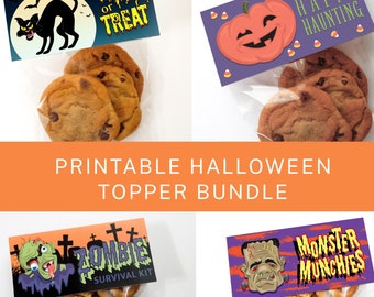 Halloween Treat Bag Topper Bundle: Zombie, Frankenstein, Cat, Pumpkin (PDF)