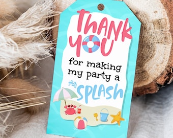 Pool Party Danke Tags zum Ausdrucken: Summer Splash Theme (PDF)