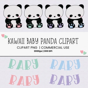 Bebê Panda Clipart PNG Kawaii Panda Bebês Cricut Clip Art Chá de Bebê Clipart para fazer cartões POD Designs Uso comercial