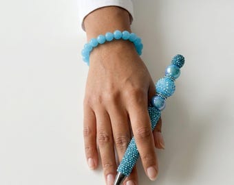 Bolígrafos con cuentas de pedrería y pulsera