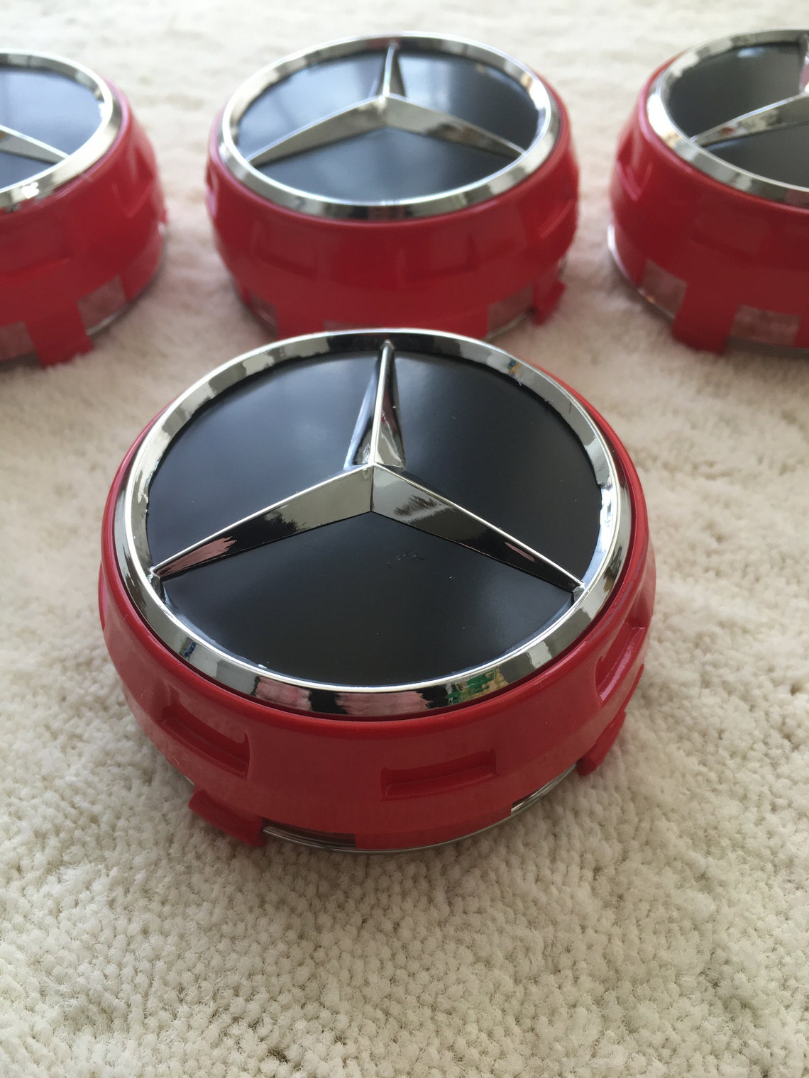 4 Pcs Set MERCEDES wheel center hub caps 75mm Red / Black Etsy