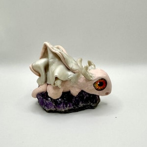 Polymer Clay Dragon Sculpture with Amethyst Geode