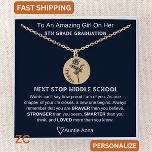 5th Grade Graduation Necklace Gift for Her, Elementary School Graduation Gift Ideas, Personalized Girl's Graduation Notecard, Class of 2026