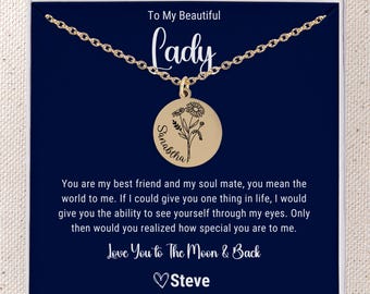 To My Beautiful Lady Pendant Necklace with Notecard Personalized Girlfriend Necklace, Gifts For Wife, Girlfriend Jewelry, Soulmate Gift Her