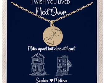 I Wish You Lived Next Door Best Friend Necklace, Friendship Long Distance State Birthday Custom Jewelry, Sister in Law Gifts Graduation Gift
