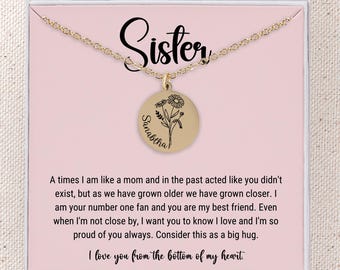 Custom Sister Necklace Gift Sister Gifts for Sister Birthday Gift for Sister Jewelry Gift for Sister Gift Card, 14kt Gold Filled Gold Silver