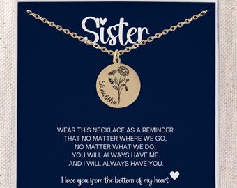 Custom Sister Pendant Necklace with Notecard, Gift for Soul Sister, Birthday Gift for Sister Jewelry Gift for Sister Card Filled Gold Silver