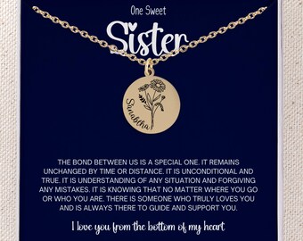One Sweet Sister Pendant Necklace with Notecard, Custom Gold Gift For Sister, Best Friend Gift Friendship Necklace for Her Mother's Day Gift