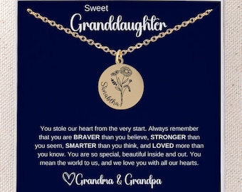 Granddaughter Necklace with Notecard Personalized, Gift for Women & Girls, Gift for Granddaughter From Grandmother and Grandpa Birthday Card