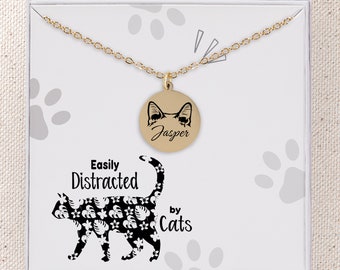 Personalized Cat Ear Necklace, Cat Named Necklace, Personalized Cat Memorial Gift, Cat Breed Necklace, Custom Notecard With Jewelry For Her